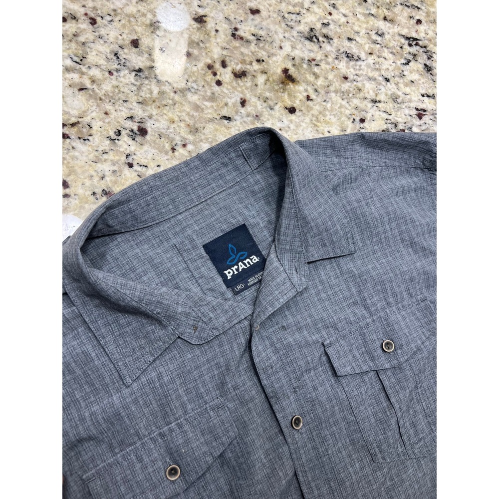 Prana Mens Gray Crosshatch Long Sleeve Roll Tab Button Down Shirt Large